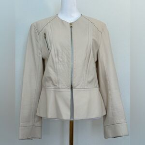 Vintage Bottega Giotti Cropped Cream Leather Jacket with Blue Lining Size 44